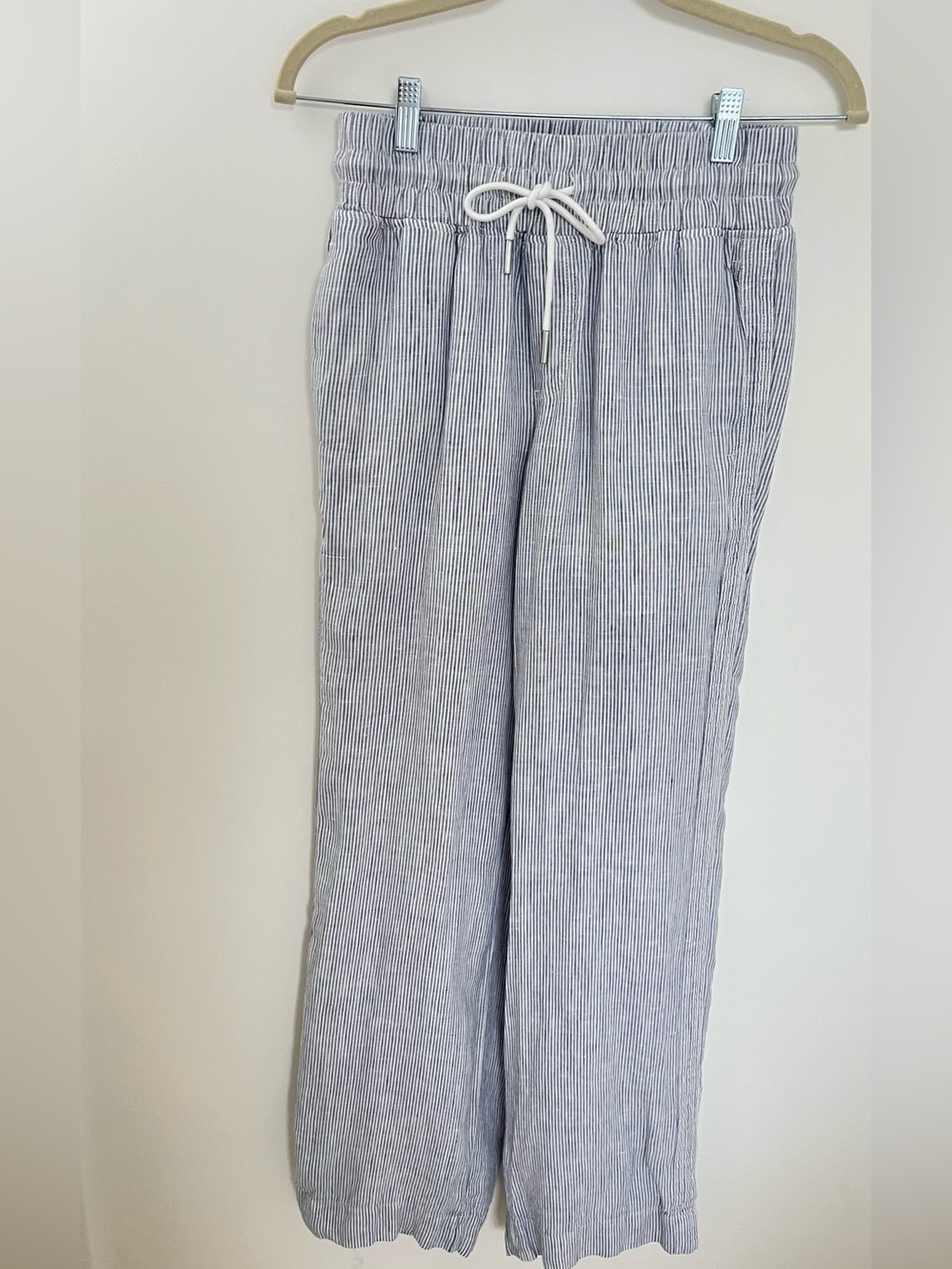 Quince Navy and White Pinstripe 100% Linen Drawstring Pants XS